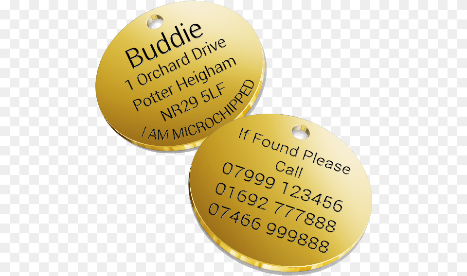 Dog Id Tag Solid Brass Circle, Gold, Plaque, Text Free Png Download