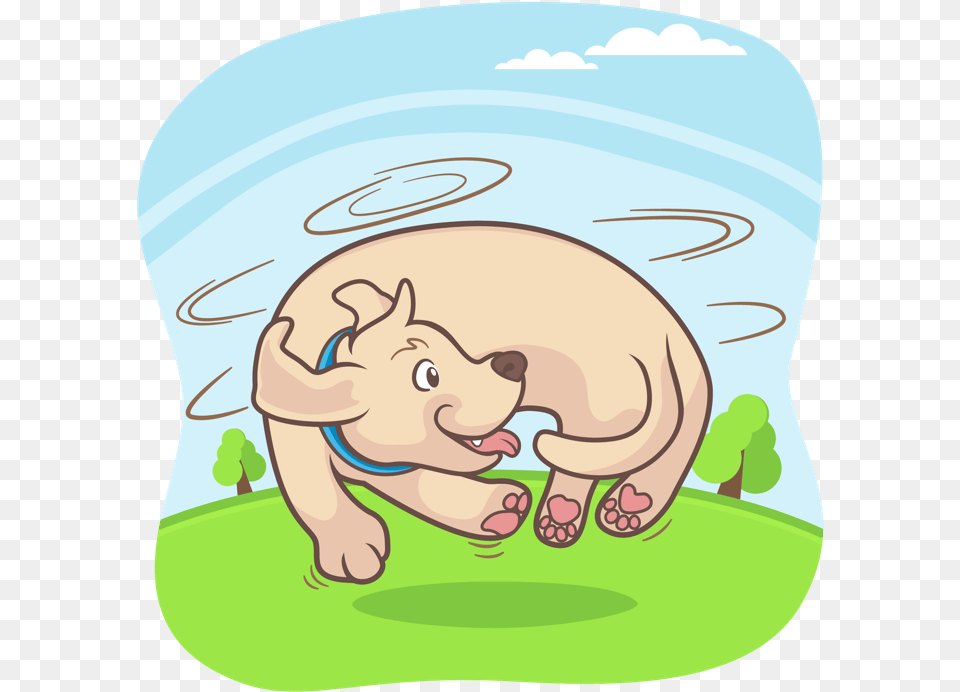 Dog In A Park Chasing Its Own Tail Cartoon, Baby, Person, Animal, Mammal Free Png
