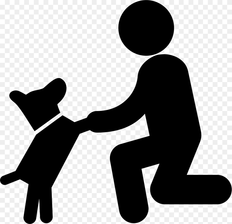 Dog In Front Of A Man Svg Icon Download Dog And Human Icon, Silhouette, Body Part, Hand, Person Png Image