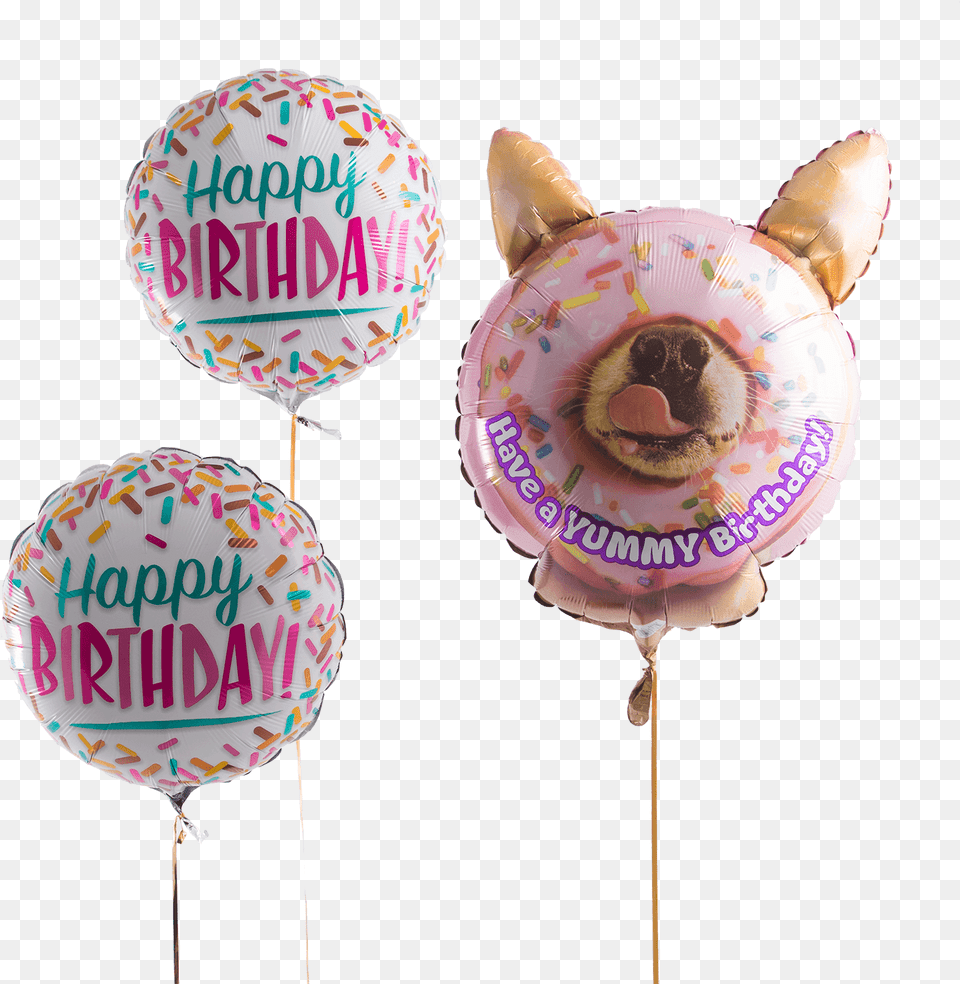 Dog In The Donut Happy Birthday Bunch Do Happy Birthday Balloons, Balloon, People, Person, Food Png