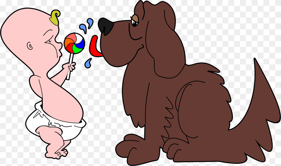 Dog Licking Babys Lollipop Clip Arts Dog And Baby Cartoon, Person, Face, Head Png Image
