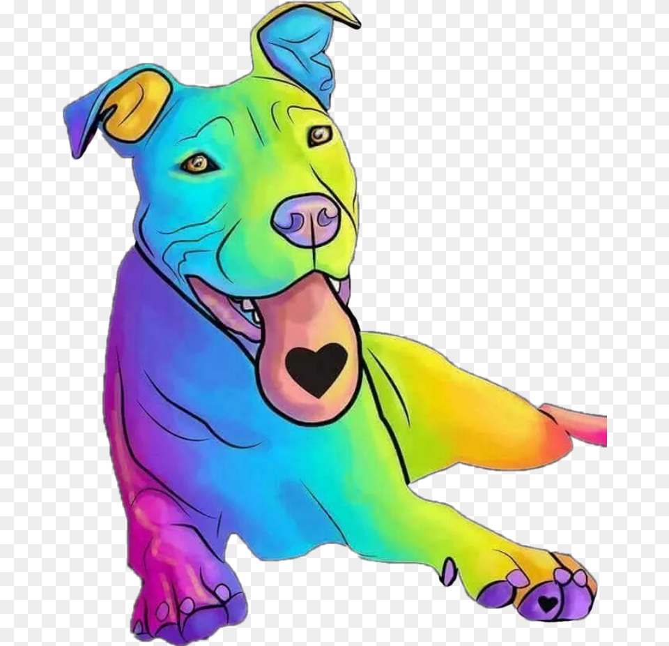 Dog Pitbull Rainbowcolors Lovedogs Lovepitbull, Cartoon, Animal, Canine, Mammal Free Png Download