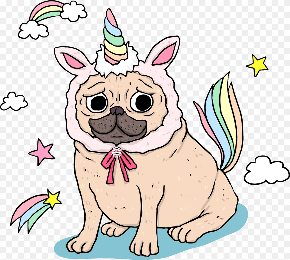 Dog Unicorn Sticker Planeta De Libros Mxico For Ios Pug Unicorn Clip Art, Animal, Canine, Mammal, Pet Free Png Download