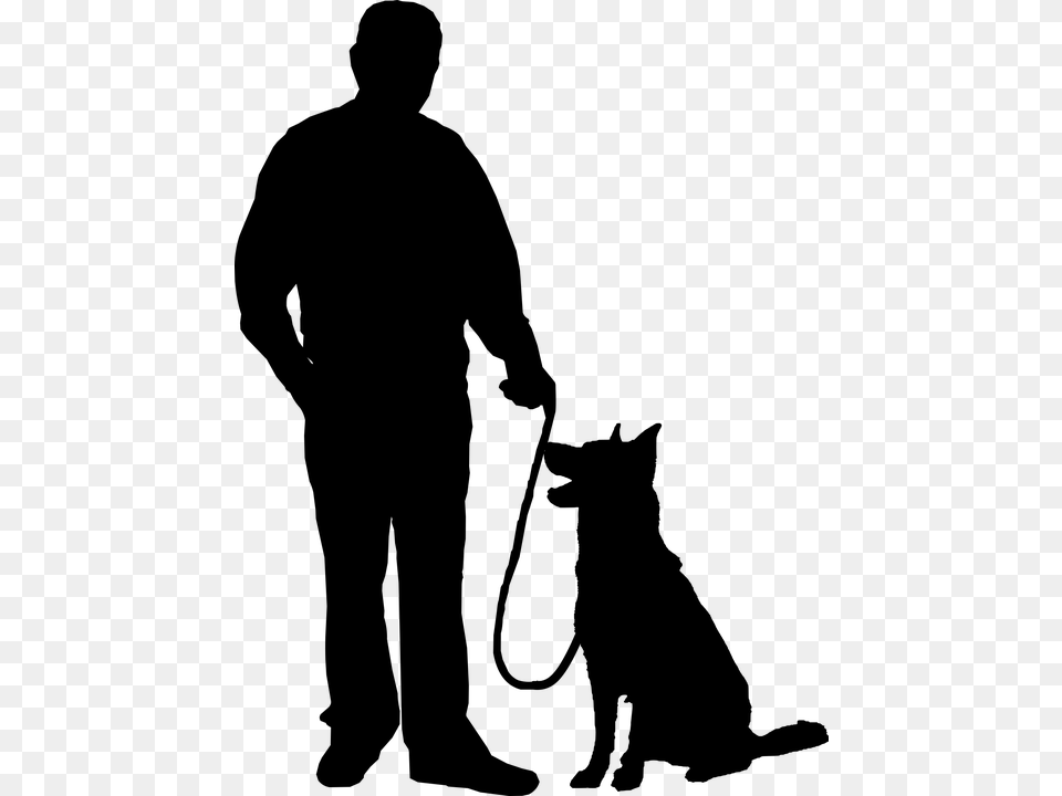Dog Walking Animal Canine Friendship Guard Human Man Walking Dog Silhouette, Gray Png