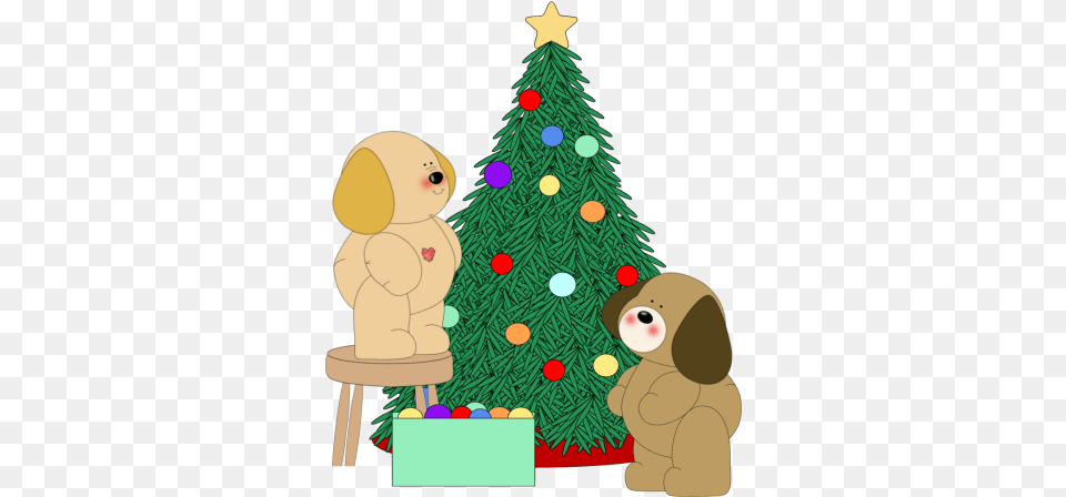 Dogs Decorating Christmas Tree Clip Art Dogs Decorating Dog Decorating Christmas Tree Clipart, Christmas Decorations, Festival, Plant, Christmas Tree Free Png Download