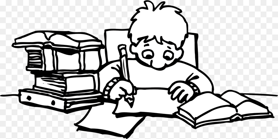 Doing Homework Black And White Study Clipart Black And White, Person, Reading, Baby, Face Png Image