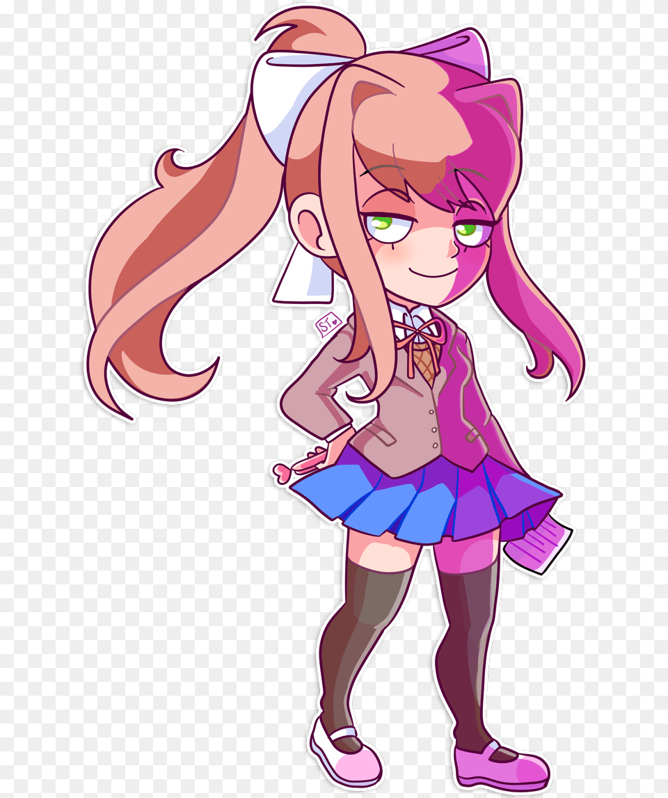 Doki Doki Literature Club Monika Cartoon, Book, Comics, Publication, Person Free Transparent Png