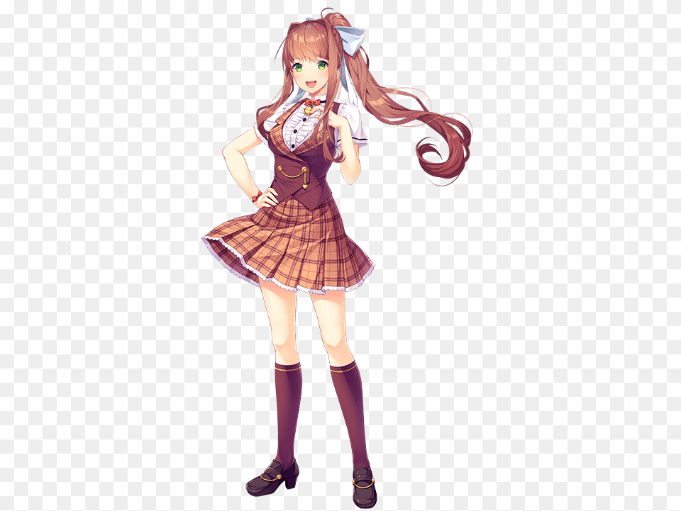 Doki Doki Literature Club Monika With Checked Skirt, Book, Publication, Comics, Manga Free Png