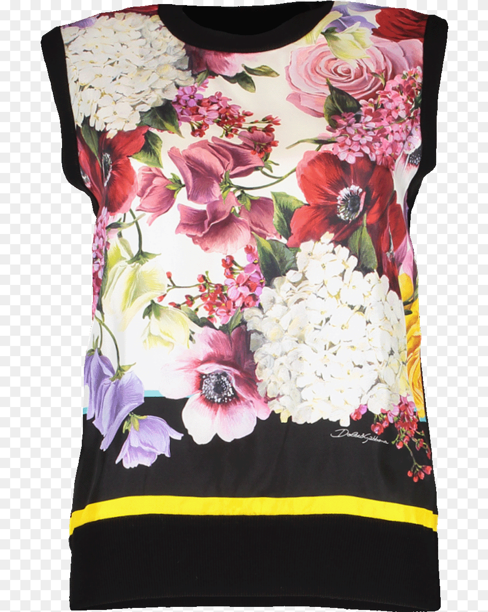 Dolce Amp Gabbana Floral Print Silk Front Shell In Black, Pattern, Art, Blouse, Graphics Png