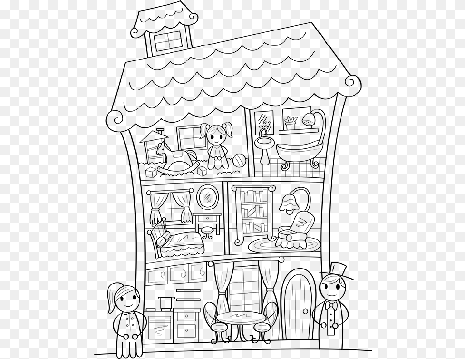 Dollhouse Coloring Page, Gray Free Png