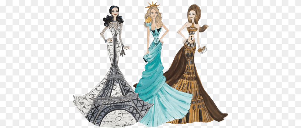 Dolls Of The World Landmark Collection Limited Edition Cute Statue Of Liberty Drawing, Clothing, Dress, Formal Wear, Figurine Png
