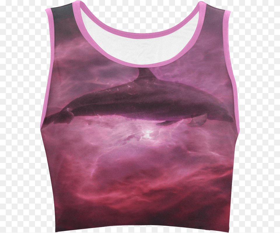Dolphin In Pink Waters Women S Crop Top Active Tank, Clothing, Tank Top, Animal, Fish Free Png