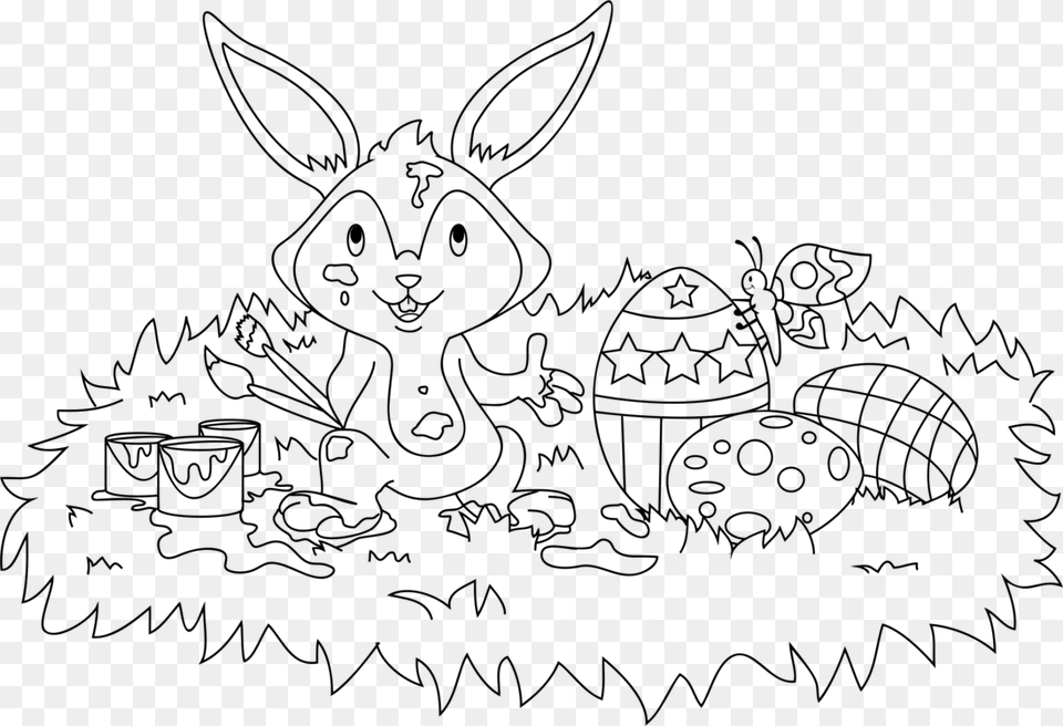 Domestic Rabbit Easter Bunny Hare Coloring Book, Gray Png