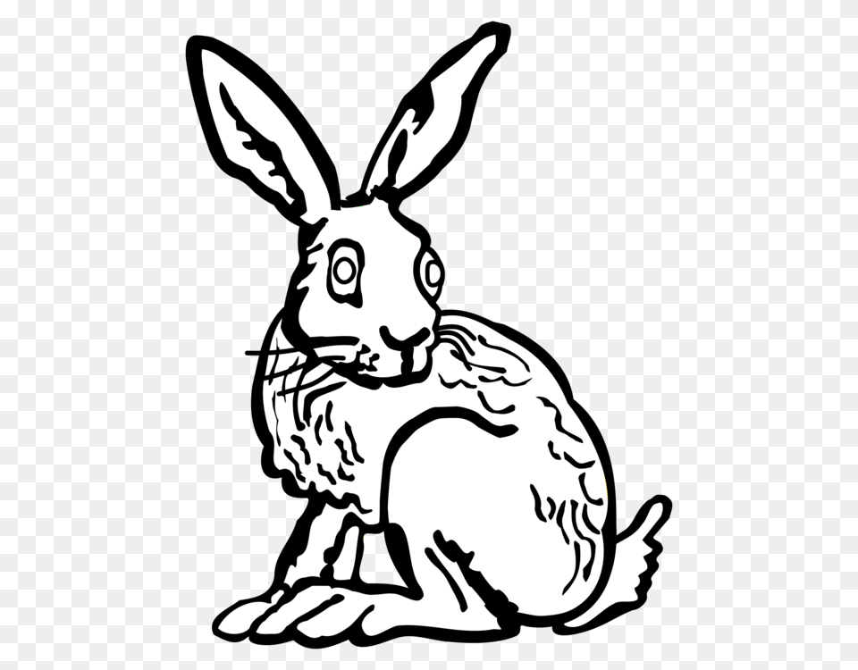 Domestic Rabbit Hare Black And White Line Art Drawing Animal, Mammal, Rodent, Stencil Free Png