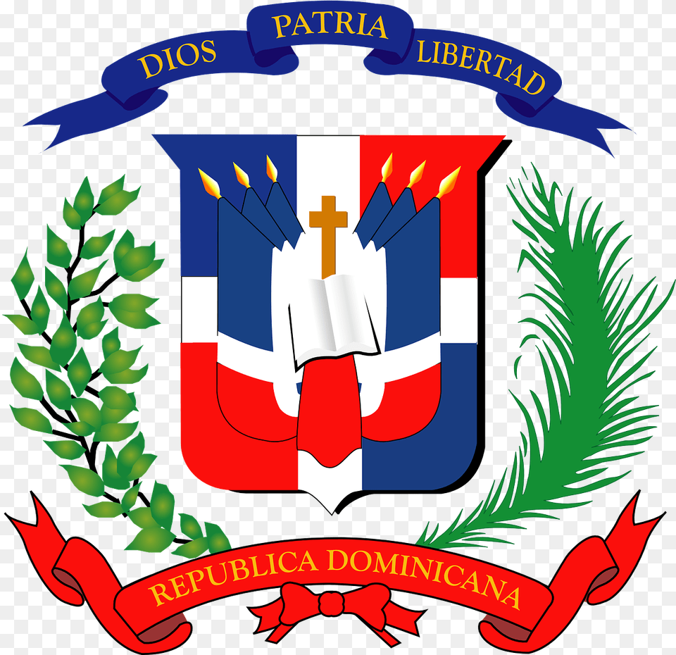 Dominican Republic Coat Of Arms Picture Republica Dominicana Flag And A Transparent Background, Emblem, Symbol, Logo Png