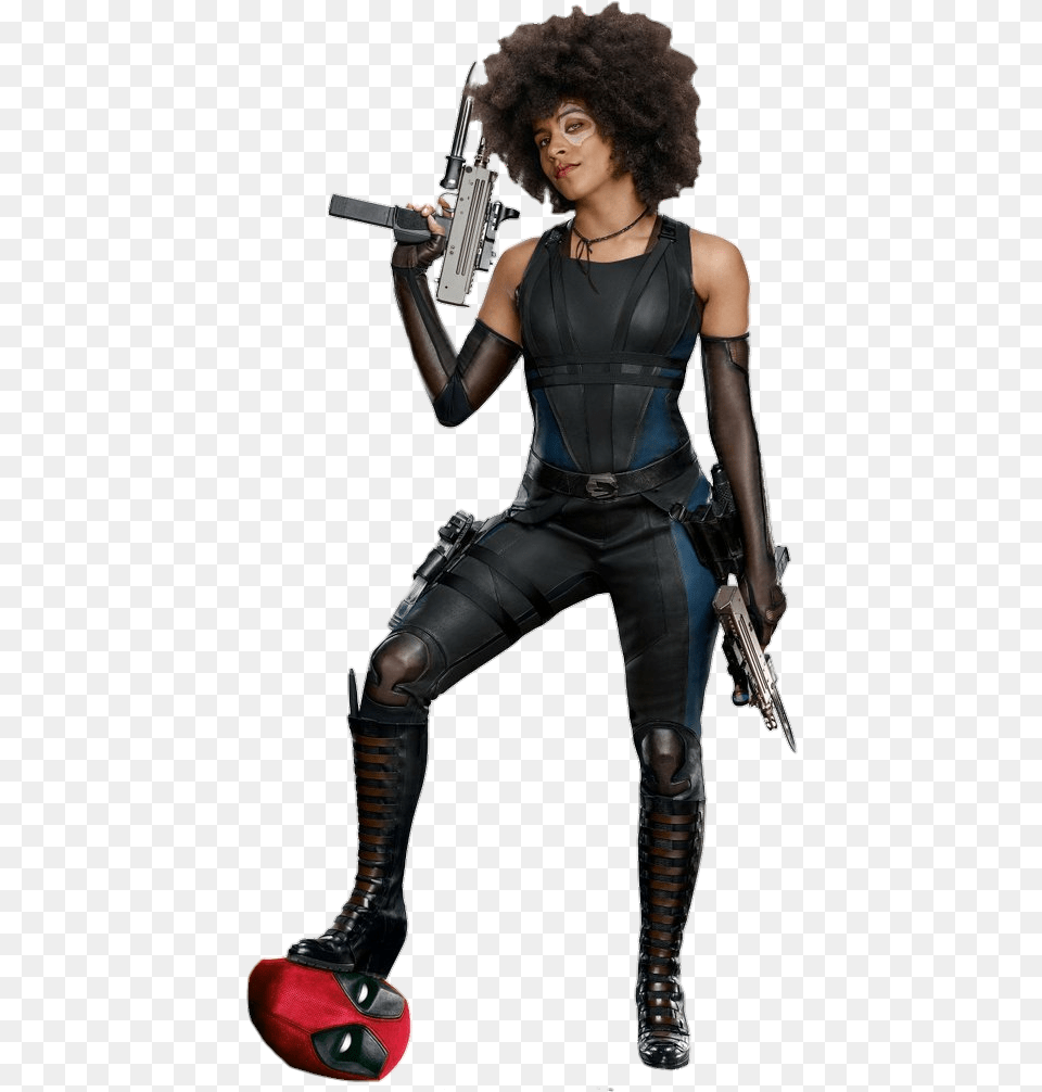 Domino Marvel Marvel Dc Dc Comics Heros Comics Zazie Beetz Deadpool, Clothing, Costume, Person, Gun Png