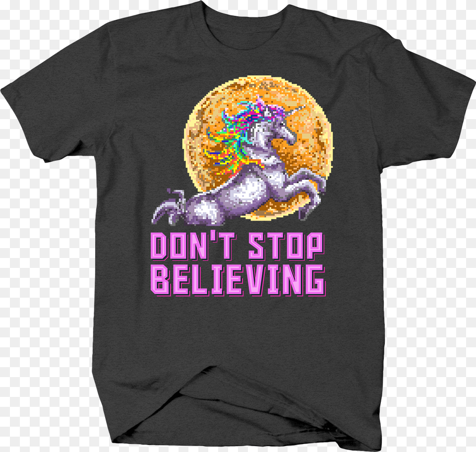 Don 039 T Stop Believing Rainbow Unicorn And Moon Pixel Boardwalk T Shirts Beach, Clothing, T-shirt Png