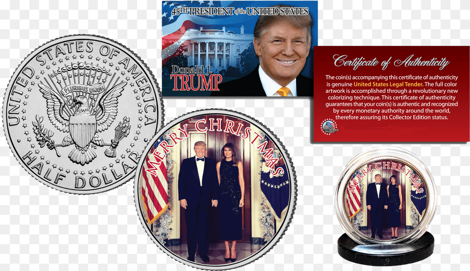 Donald Amp Melania Trump Christmas Jfk Half Dollar U 50th Anniversary Special 50 Year Logo 2014 Jfk Kennedy, Adult, Person, Man, Male Free Png