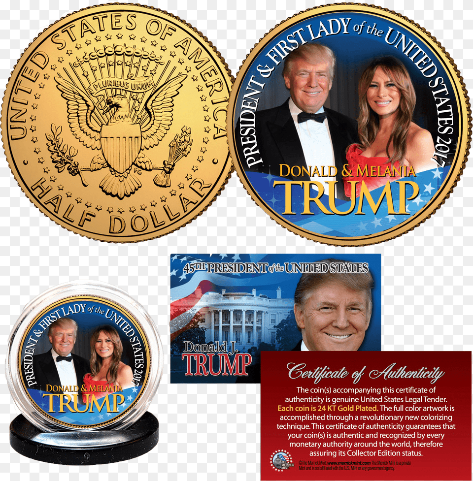 Donald Amp Melania Trump Gold Collector Coin Melania Trump Coin, Woman, Adult, Person, Female Free Png Download