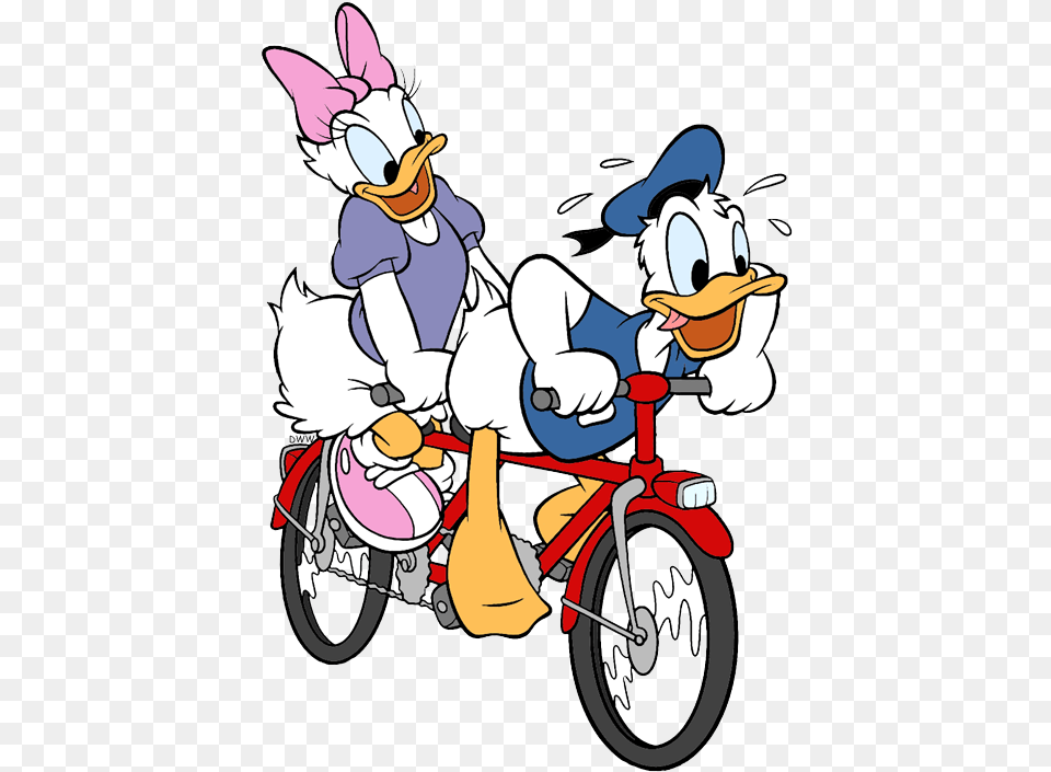 Donald Duck And Daisy On Bike, Motorcycle, Transportation, Vehicle, Moped Png