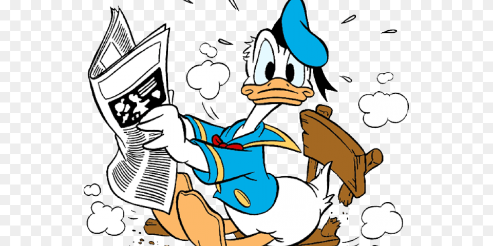 Donald Duck Clipart Reading Donald Duck Reading Newspaper, Book, Comics, Publication, Baby Free Png