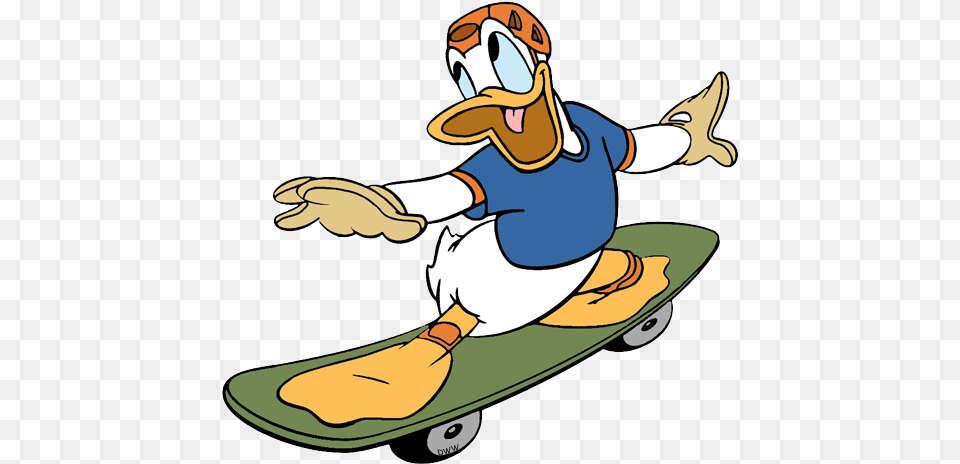Donald Duck Skateboarding Donald Duck Donald Duck, Cartoon, Baby, Person, Machine Png