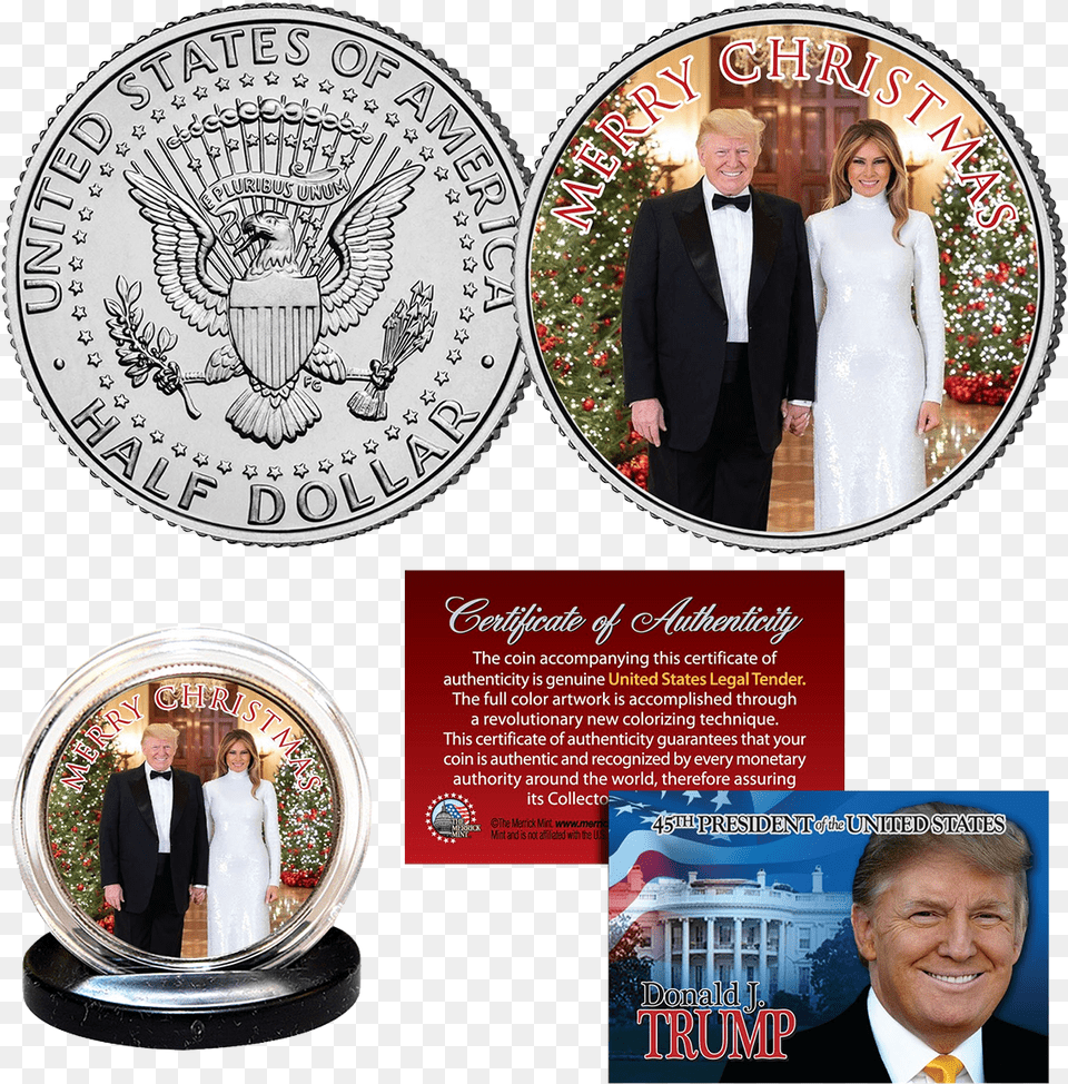 Donald Melania Trump 2019 Christmas Trump And Reagan Coins, Adult, Wedding, Suit, Person Free Png