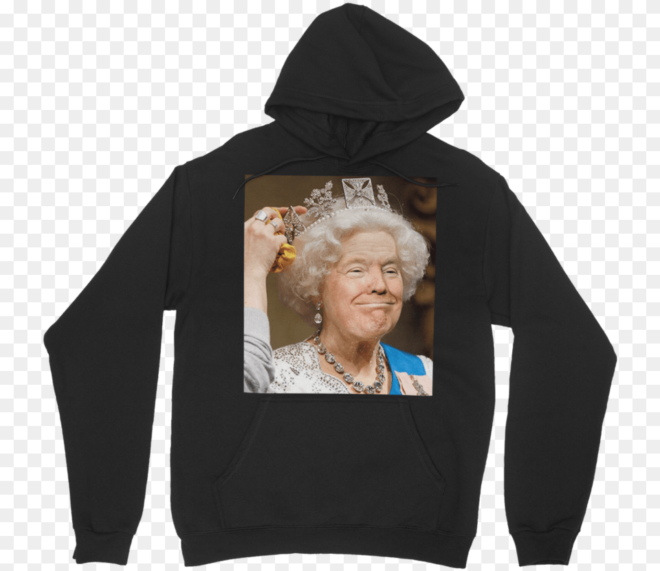 Donald Trump And Queen Elizabeth Face Swap Classic Hoodie, Clothing, Sweatshirt, Sweater, Knitwear Free Png Download