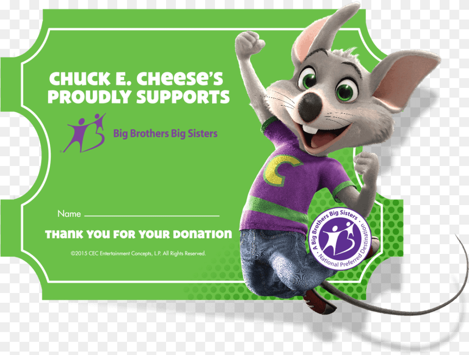 Donate To Big Brothers Free Printable Chuck E Cheese Birthday Invitations, Toy, Text, Paper, Advertisement Png Image