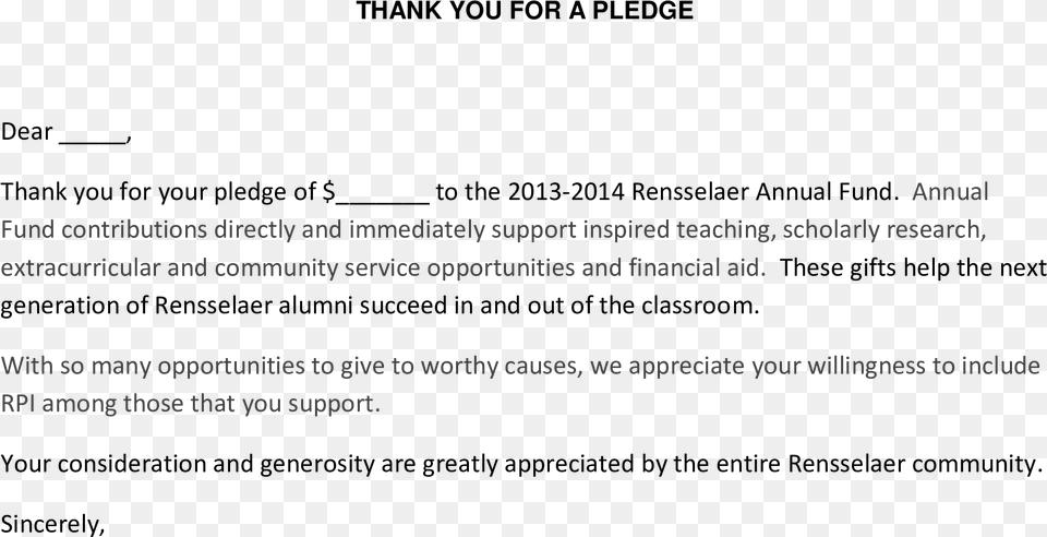 Donation Pledge Thank You Letter Main, Text Free Png