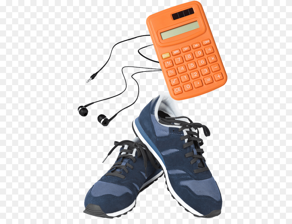 Donation Supplies Of Earphones Calculator And Shoes Sneakers, Clothing, Footwear, Shoe, Sneaker Png