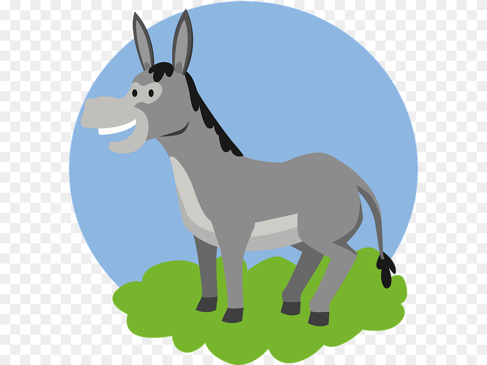 Donkey Animal Kids Pet Cute Comic Happy Smile Cartoon Cows On Grass, Mammal, Elephant, Wildlife Png Image