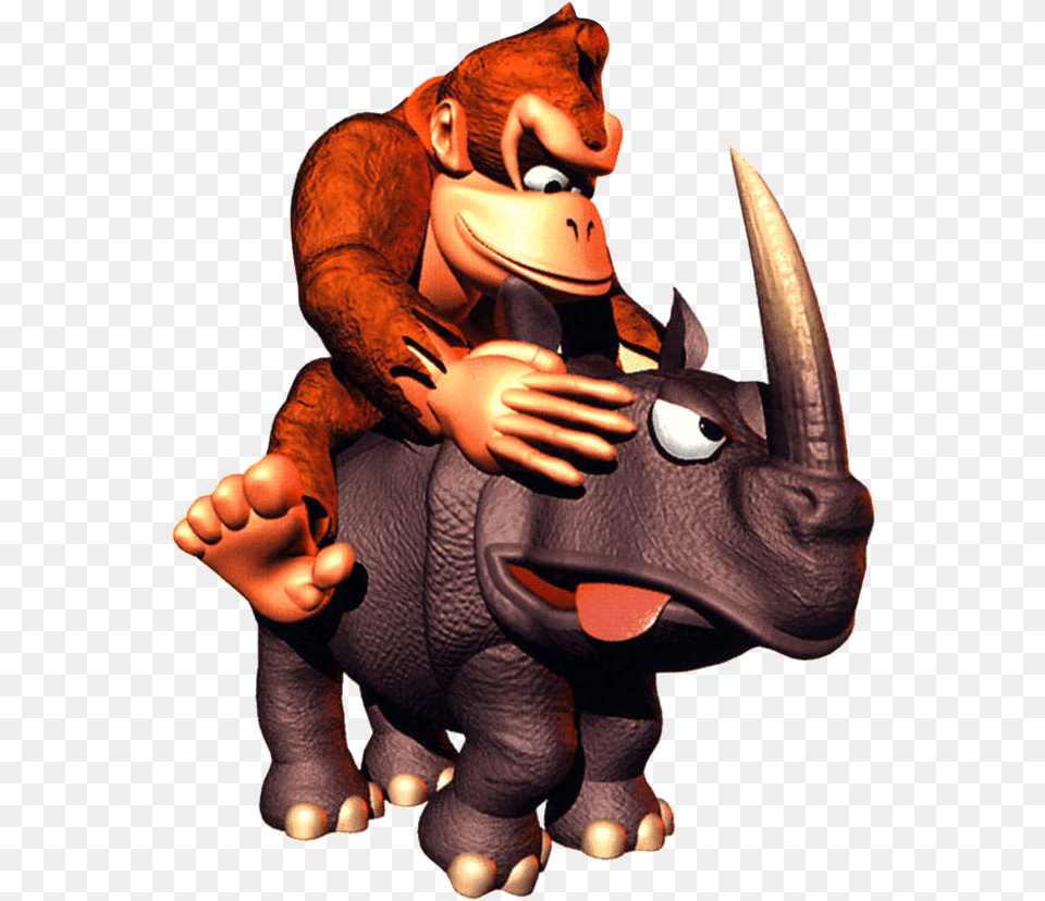 Donkey Kong Country Super Nintendo Super Powers Donkey Kong Riding Rhino, Toy, Animal, Wildlife, Mammal Png Image