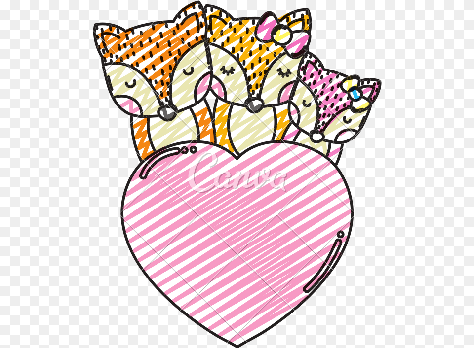 Doodle Adorable Fox Family Together With Heart Icons By Canva Heart, Sticker, Dynamite, Weapon Free Png
