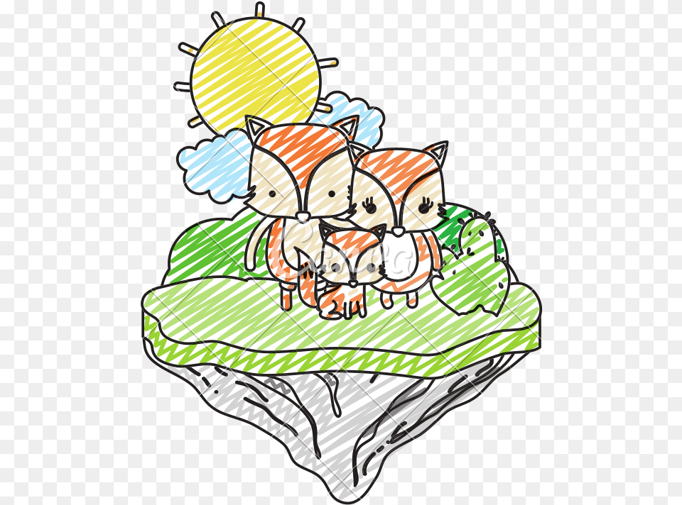 Doodle Family Fox Animal In The Float Island, Meal, Food, Dish, Dessert Free Transparent Png
