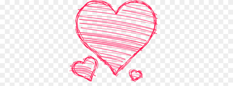 Doodle Hearts Pink Red Handdrawn Pen Drawn Scribble Lov, Heart, Light Png Image
