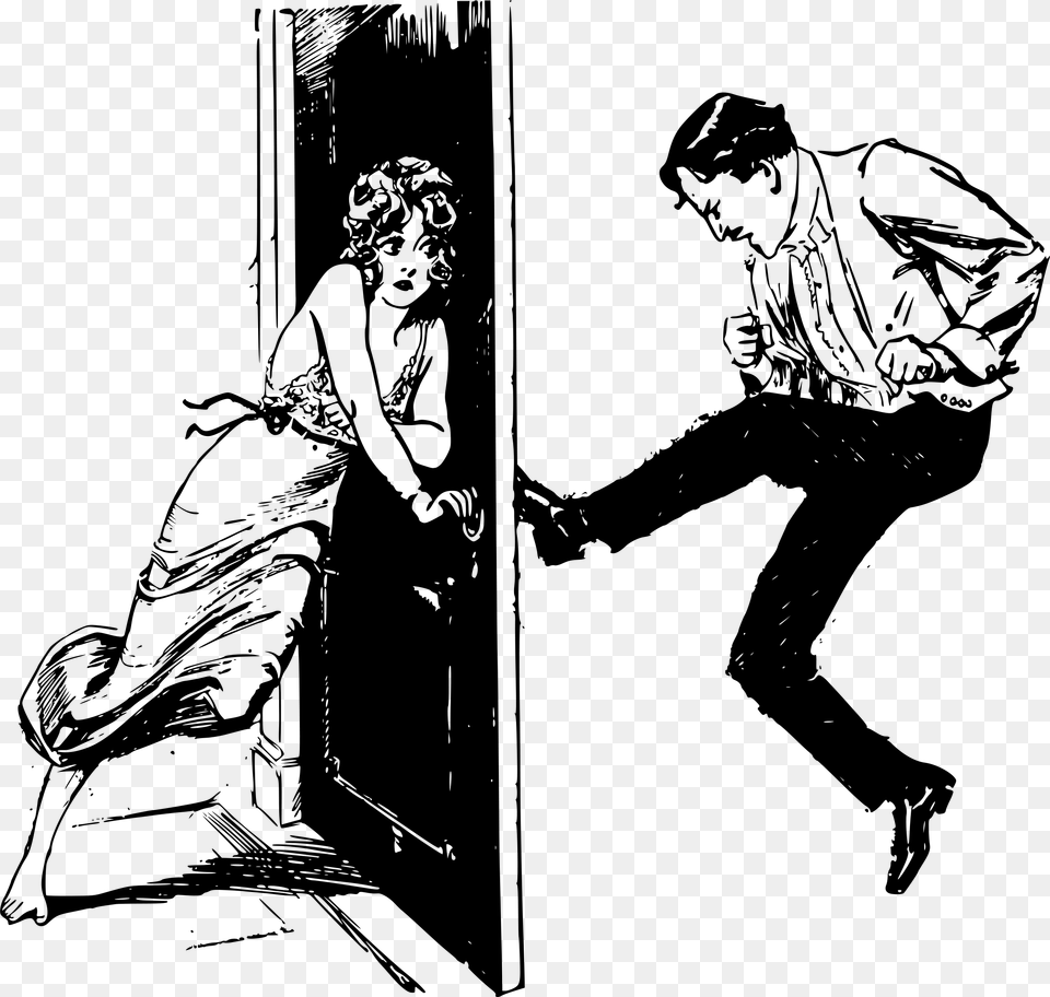 Door Clipart Line Drawing Man Kicks Door, Gray Free Png Download