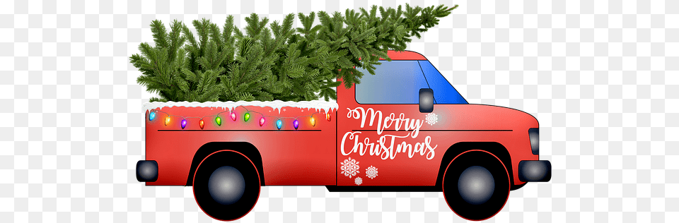 Door County Christmas Tree Listing Door County Parents Car With A Tree Christmas, Pickup Truck, Plant, Transportation, Truck Png Image
