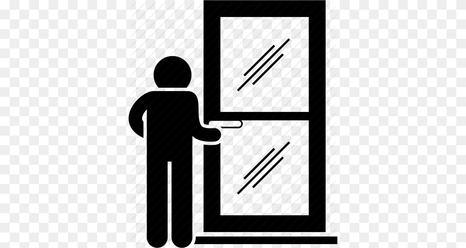 Door Glass Man Open Opening Person Icon, Silhouette, Architecture, Building, Bus Stop Png