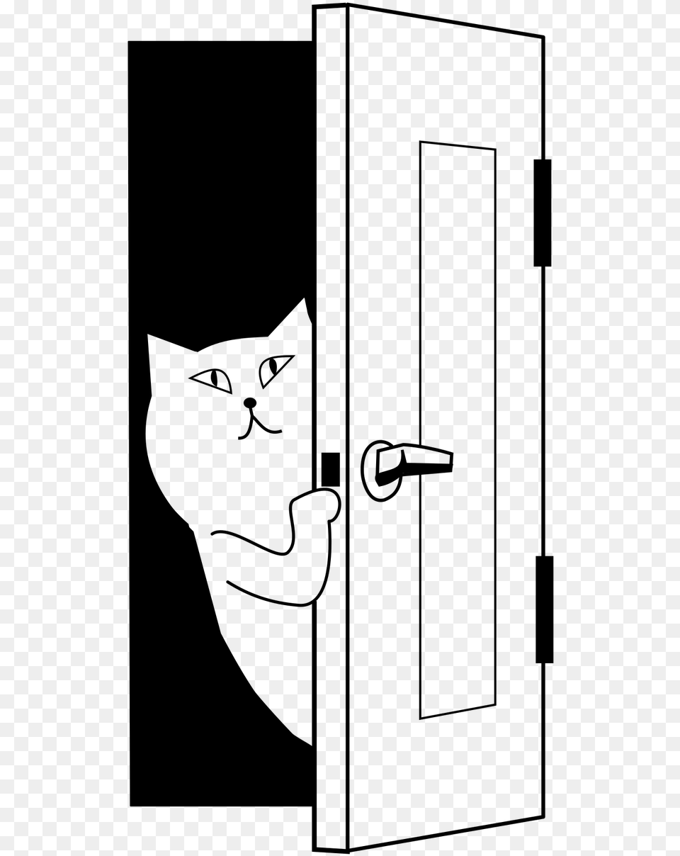 Door Peep Beginning Cat Opening Door Cartoon, Gray Free Png Download