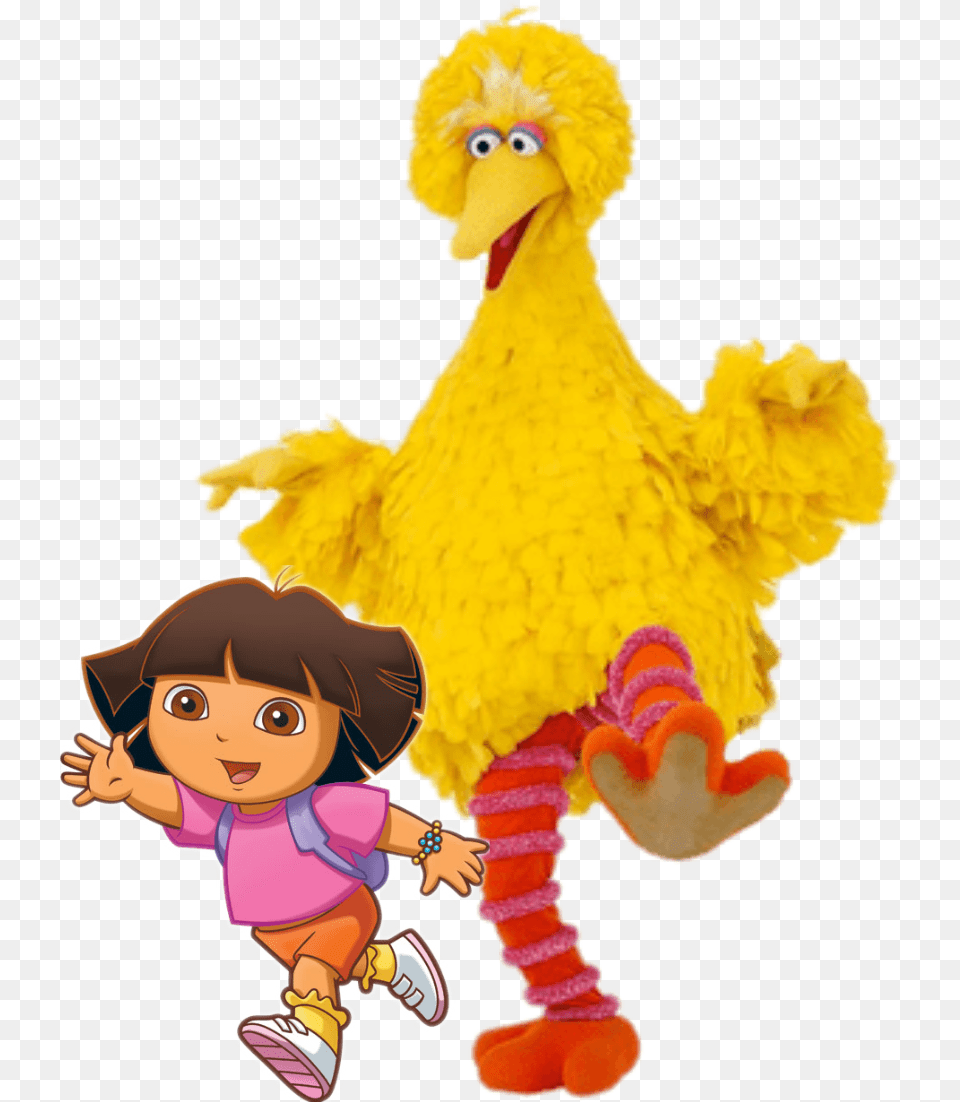 Dora Amp Big Bird Bigbird Https Big Bird Dancing Sesame Street, Baby, Person, Face, Head Png Image