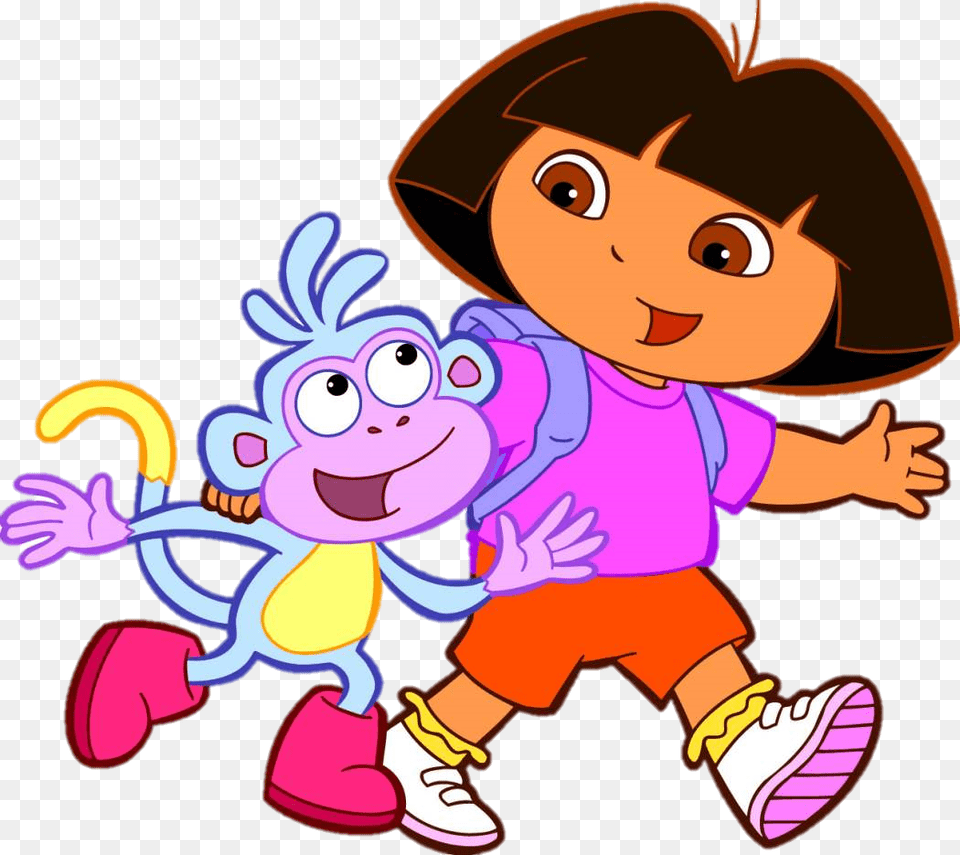 Dora And Boots Walking Dora La Exploradora Y Botas, Baby, Person, Cartoon, Face Png Image