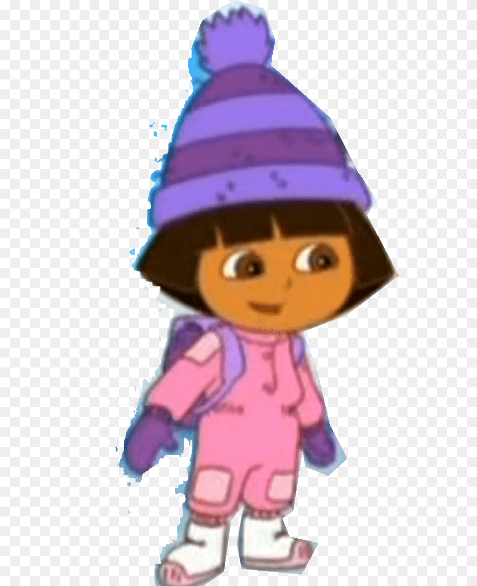 Dora In Winter Wear Cartoon, Purple, Baby, Person, Clothing Png Image