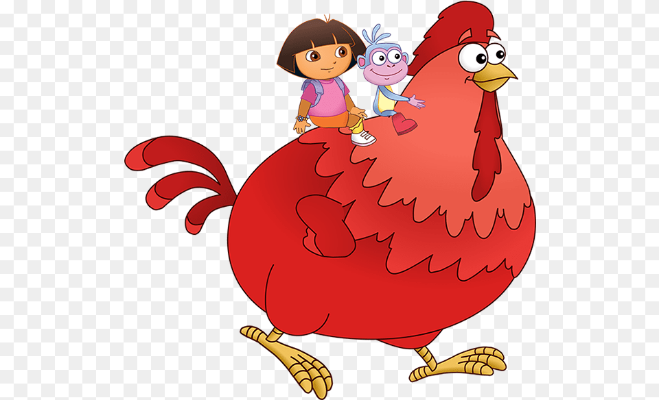 Dora The Explorer Big Red Chicken Character Walking Dora And Big Red Chicken, Baby, Person, Face, Head Png