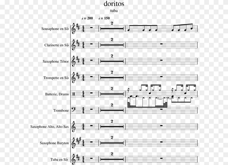 Doritos Sheet Music For Clarinet Piano Tuba Percussion Bubamara Sheet Music, Gray Free Png Download