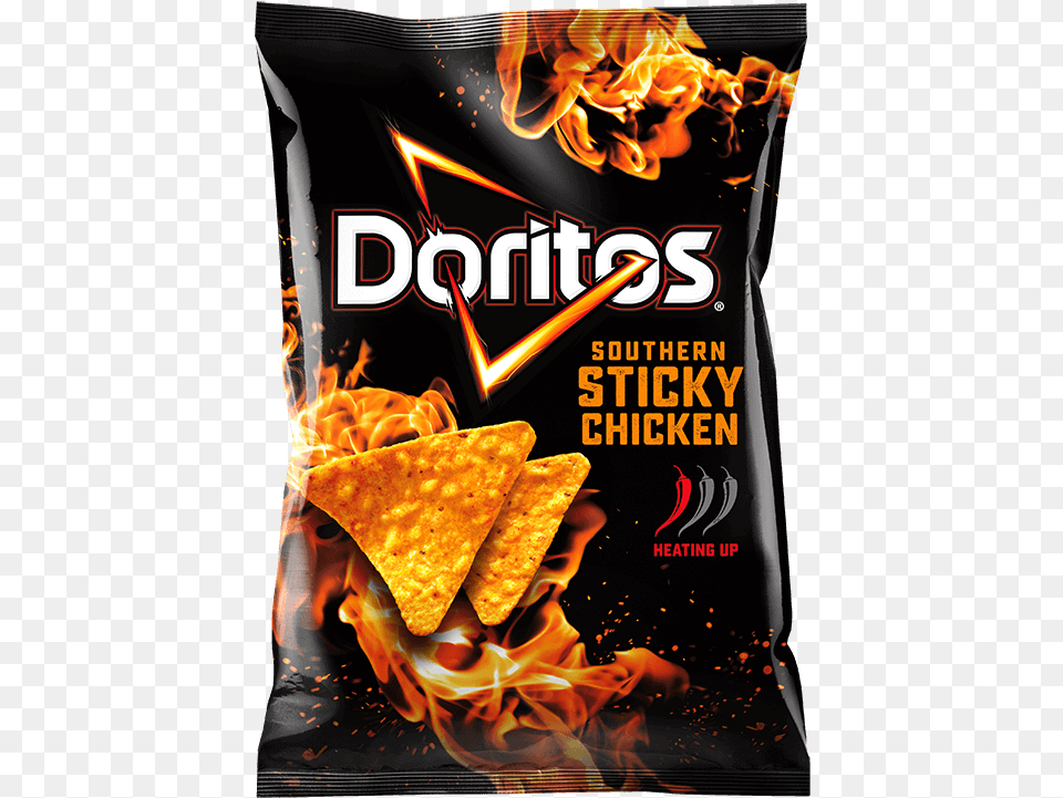 Doritos Sticky Chicken Flavoured Corn Chips Doritos Southern Sticky Chicken, Advertisement, Poster, Bread, Food Free Png