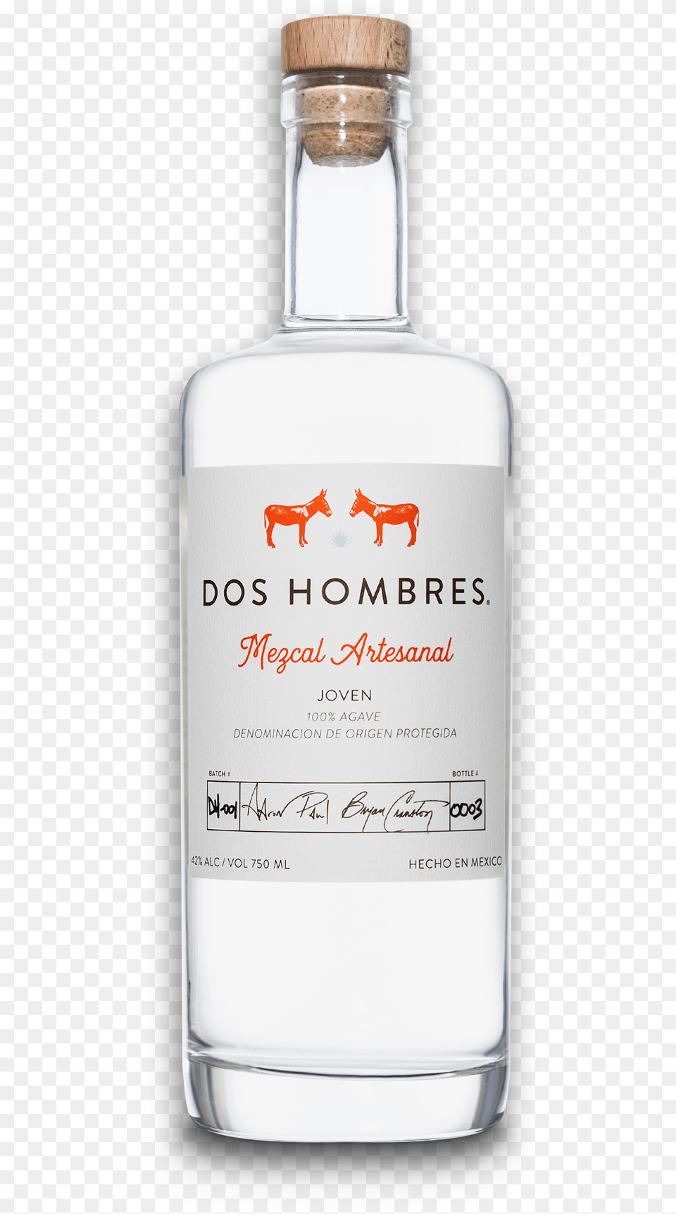 Dos Hombres Bottle Bryan Cranston And Aaron Paul Mezcal, Alcohol, Beverage, Gin, Liquor Png Image