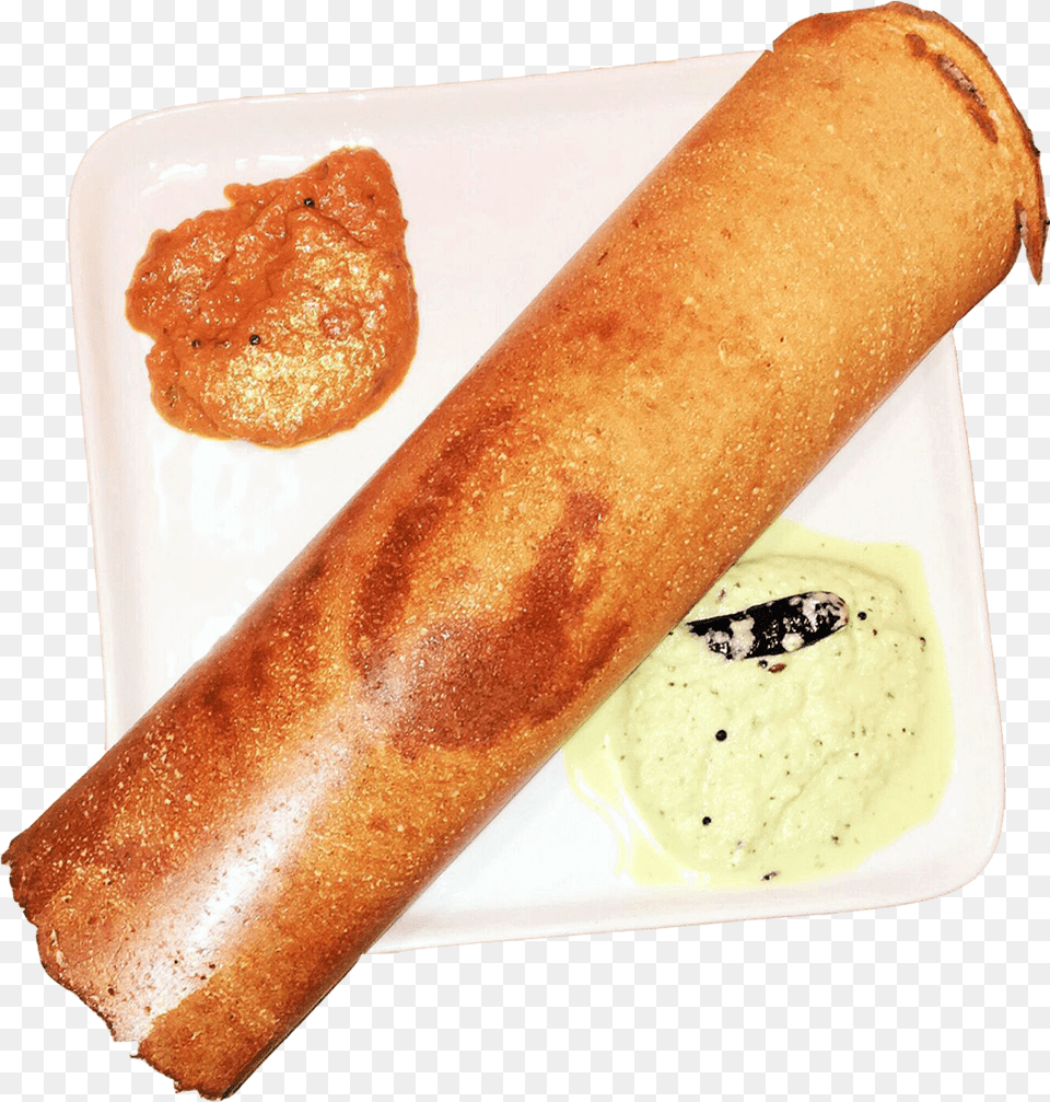 Dosa, Bread, Food, Plate, Food Presentation Png Image