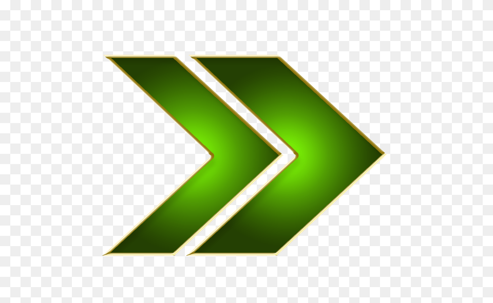 Double Arrow Green Right, Gold Png