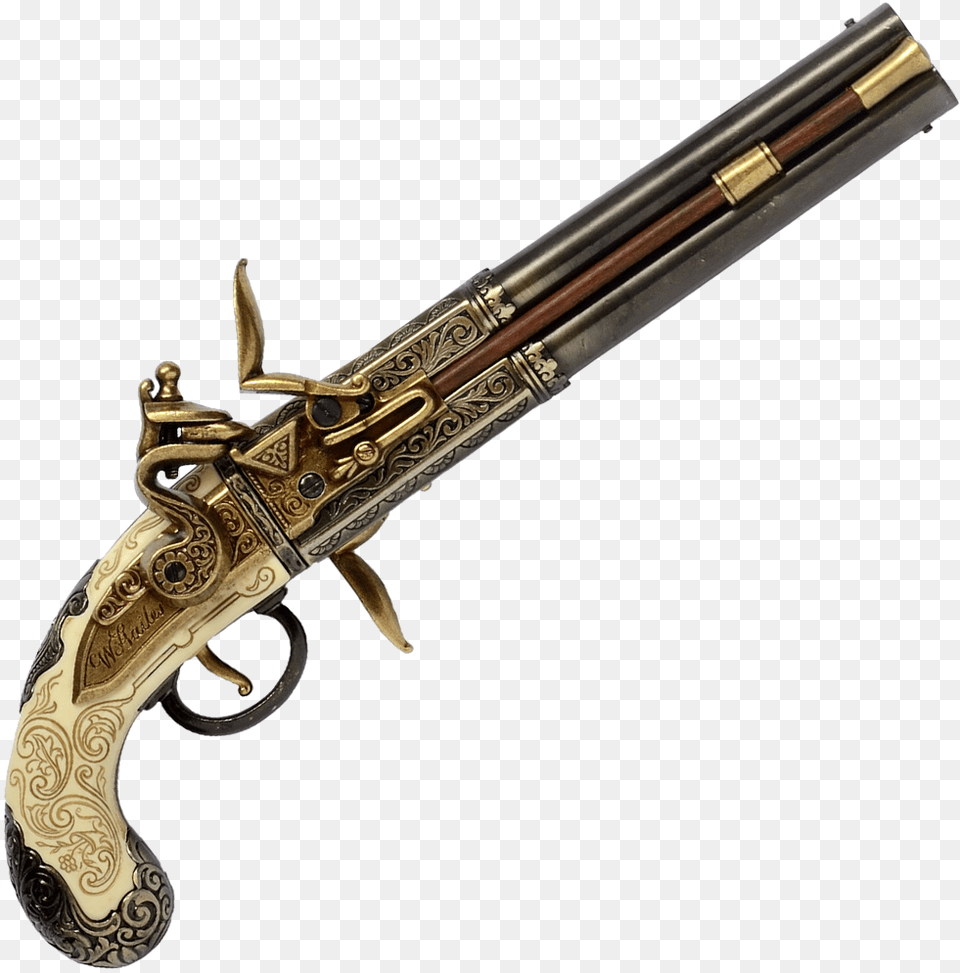 Double Barrelled Turn Over Pistol Made By W Double Barrel Flintlock Pistol, Firearm, Gun, Handgun, Weapon Free Png